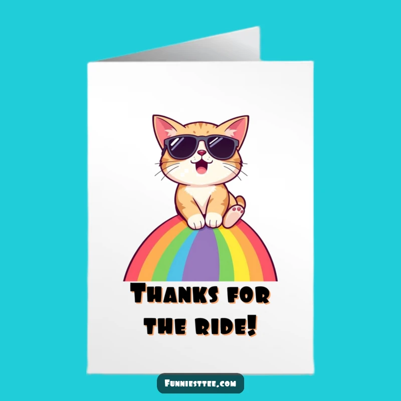 Free Printable Thank You Cat Rainbow Card: Cool Slide Downloadable Gift