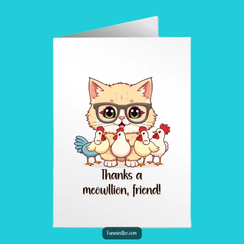 Free Printable Funny Cat Juggling Chickens Thank You Card - Humorous Downloadable Gift