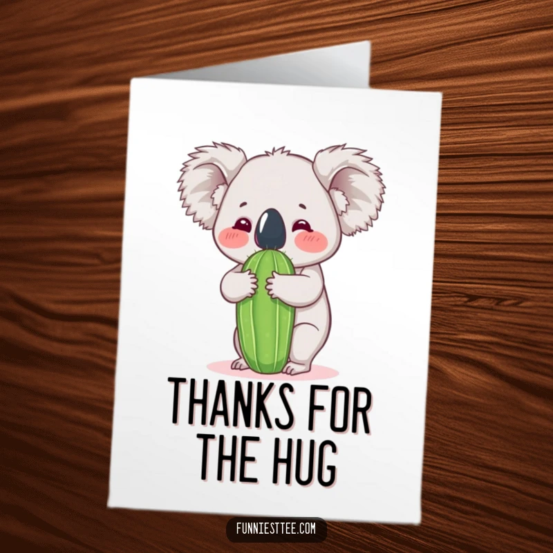 Funny Free Printable Thank You Card: A koala's enthusiastic but ill-advised hug attempt on a cactus.
