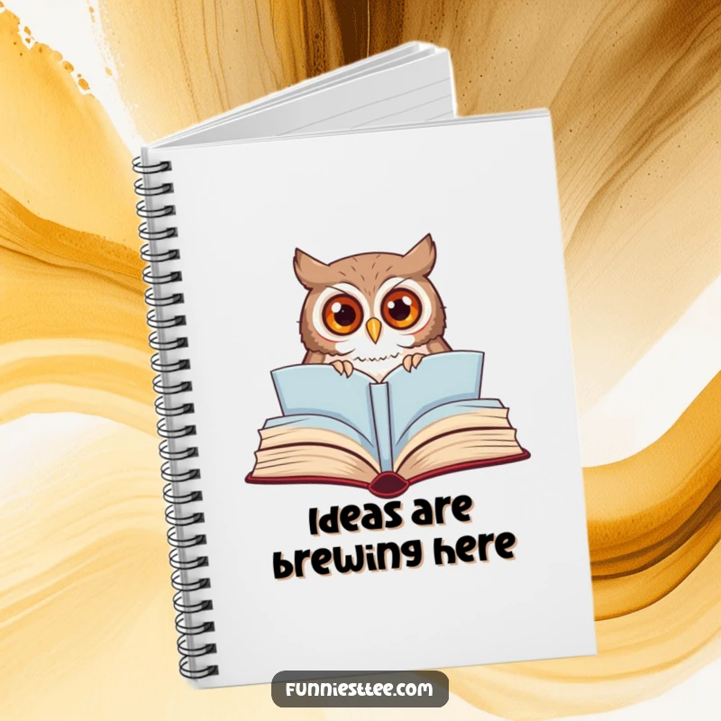 Funny owl notebook with a curious owl peeking from a large, open storybook, perfect for capturing notes and stories.