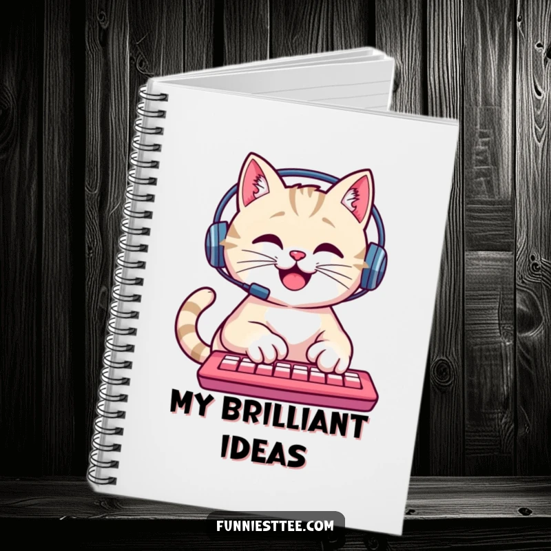Funny Cat Notebook: A happy cat wearing a headset types furiously on a keyboard, ideal for journaling.