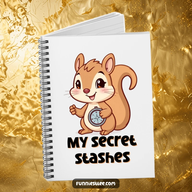 Funny Notebook: Smiling squirrel holding a compass, determined to find a hidden nut, inspiring adventure planning.