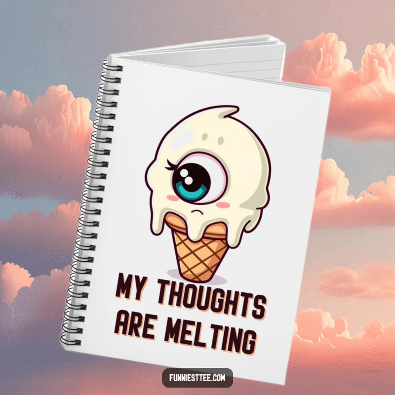 Funny notebook with a melting ice cream cone and one giant, confused eye, perfect for jotting down sweet thoughts and ideas.