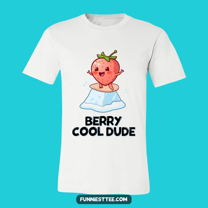 Funny Strawberry Surf T-Shirt: Cheerful Melting Ice Character Tee Gift
