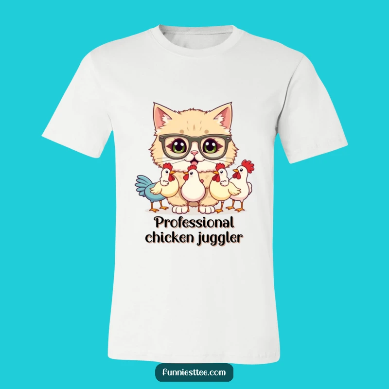 Funny Cat Juggling Rubber Chickens T-Shirt - Comedic Animal Tee