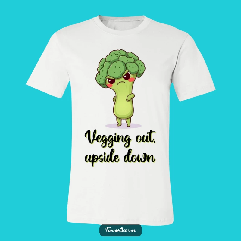 Funny Grumpy Broccoli Handstand T-Shirt - Quirky Veggie Workout Apparel
