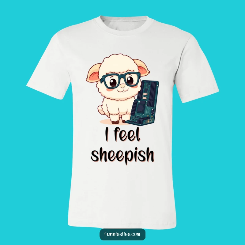Funny Sheep Programmer T-Shirt: Confused Sheep with Motherboard, Hilarious Geek Gift