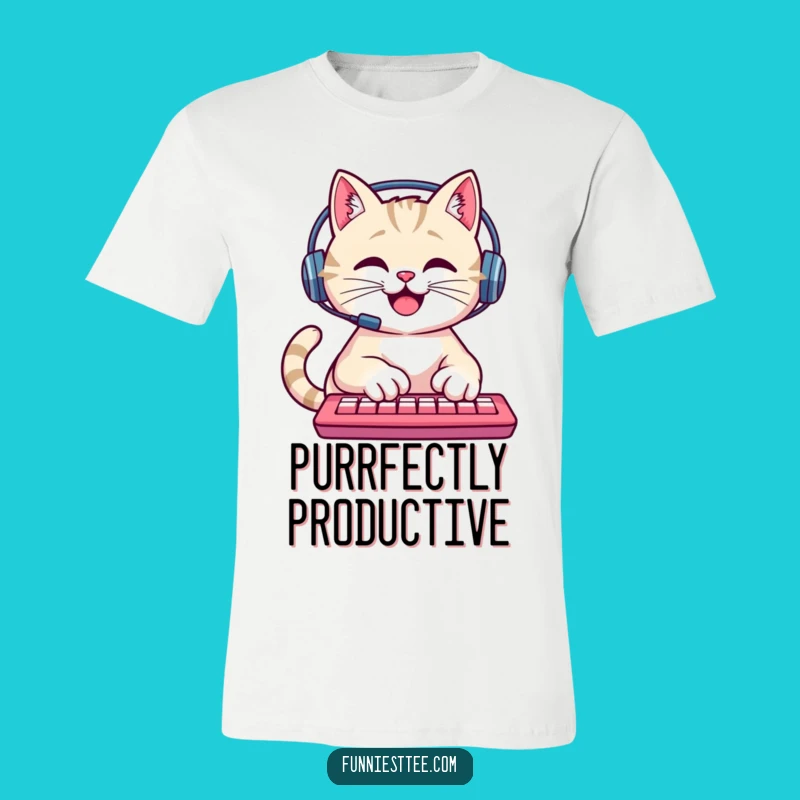 Funny Cat Coder T-Shirt: Happy Cat Typing, Hilarious Gift for Techies