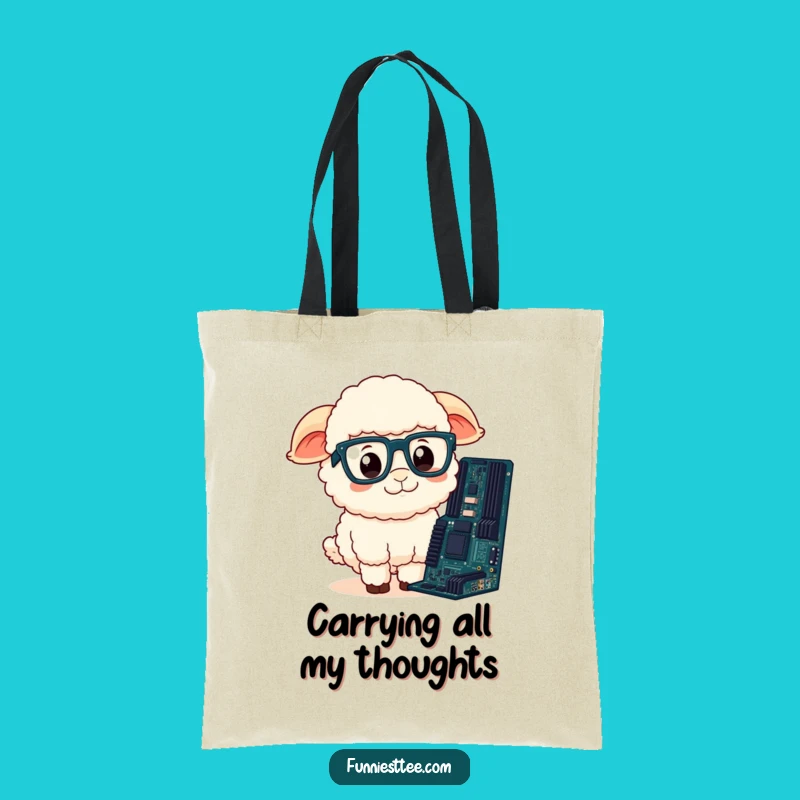 Funny Sheep Tote Bag: Confused Sheep at Motherboard, Perfect Humorous Shopping Gift