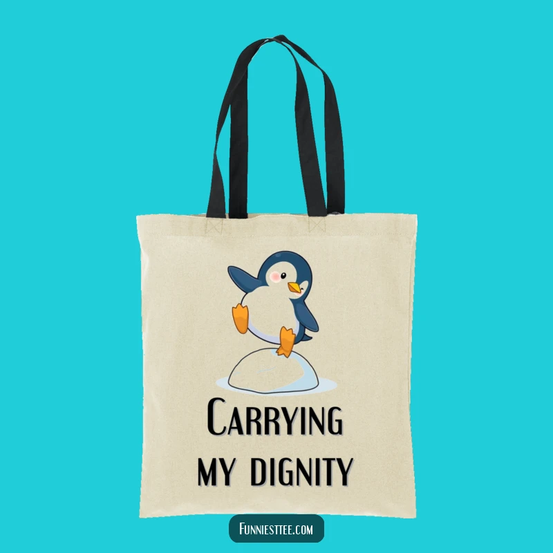 Funny Penguin Trip Tote Bag: Dramatic Pebble Fall Carry-All Funny Gift