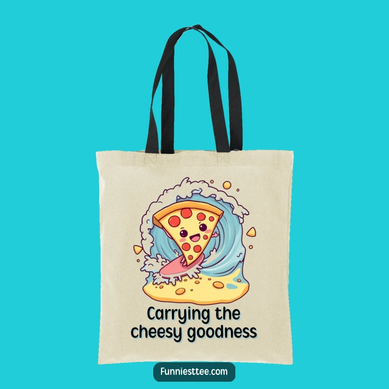Funny Pizza Surf Tote Bag: Carry Your Cheesy Adventures
