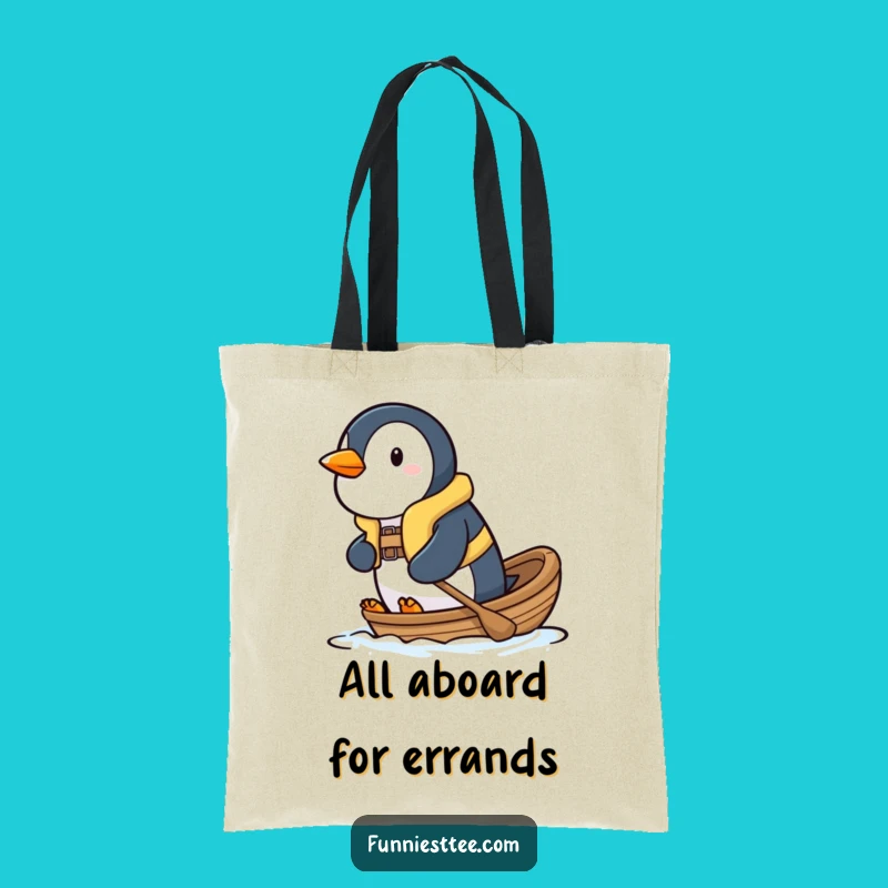 Funny Penguin Boat Tote Bag - Carry Your Courage with this Determined Design
