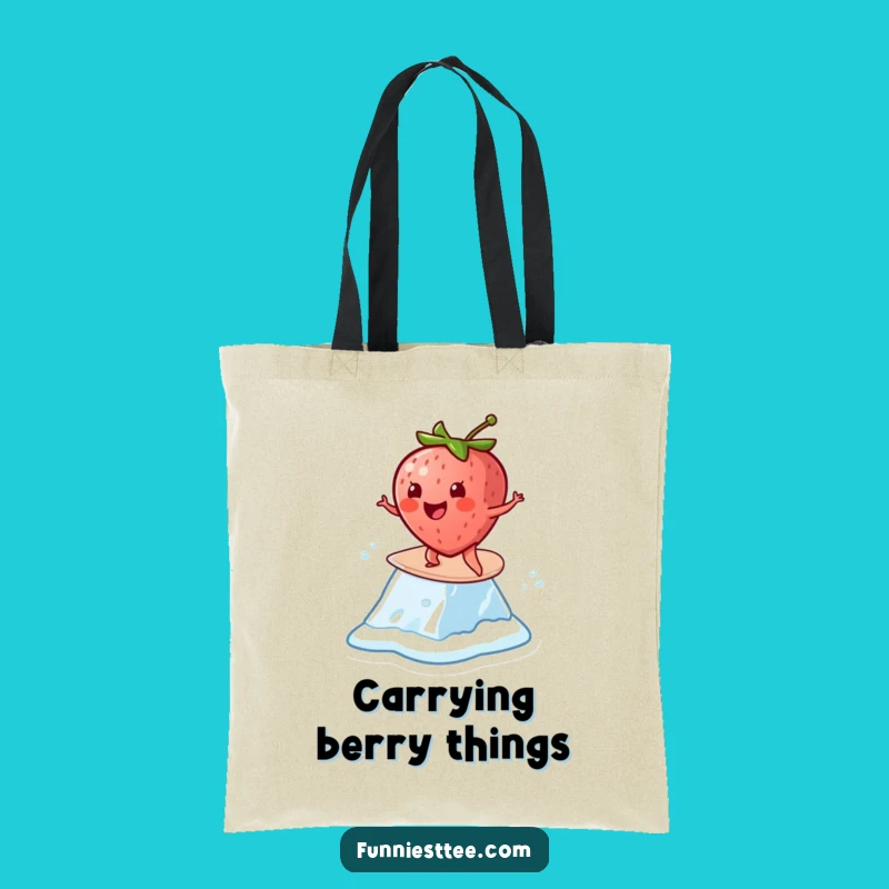 Funny Strawberry Surf Tote Bag: Cheerful Ice Cube Carrier Funny Gift